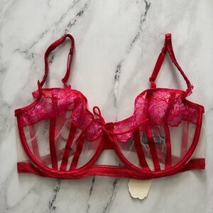 For Love & Lemons Nwt Rosey Red Unlined Mesh Underwire Cordelia Bra